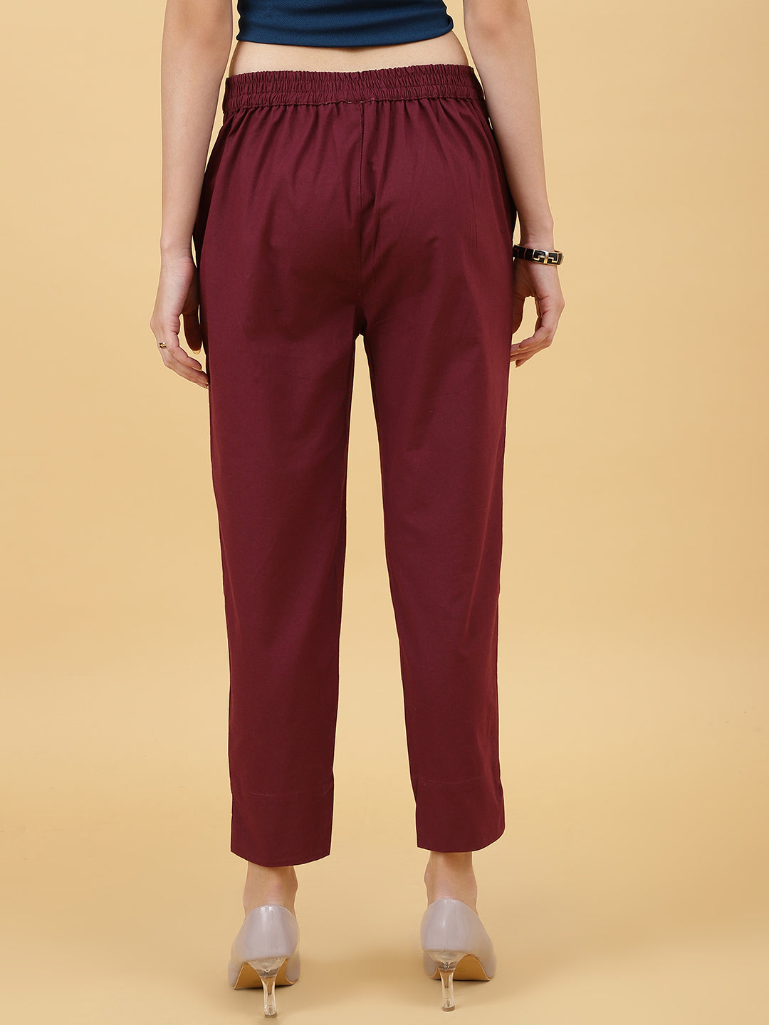 Women's Green And Maroon Pants-wooltrees