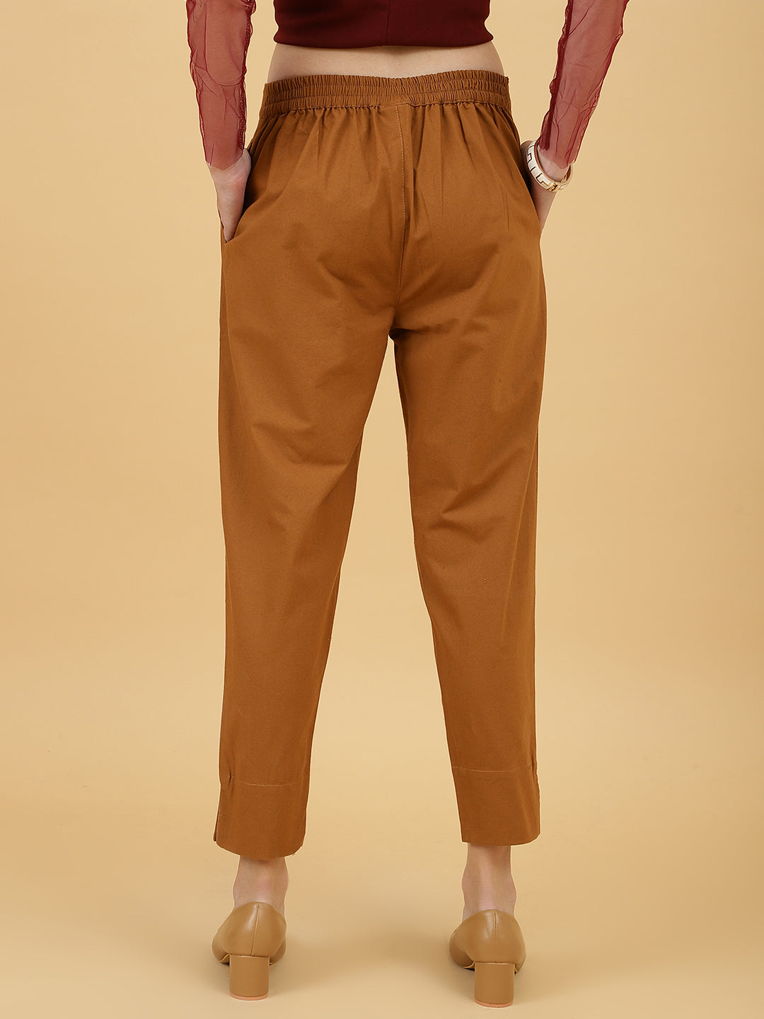 Women's Brown Yellow Combo Pants Set-wooltrees