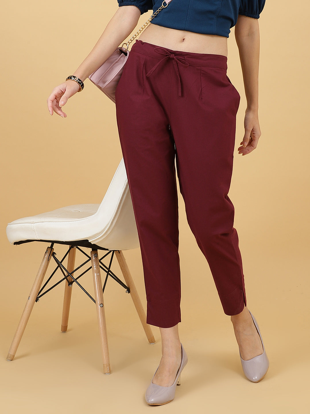 Women's Green And Maroon Pants-wooltrees