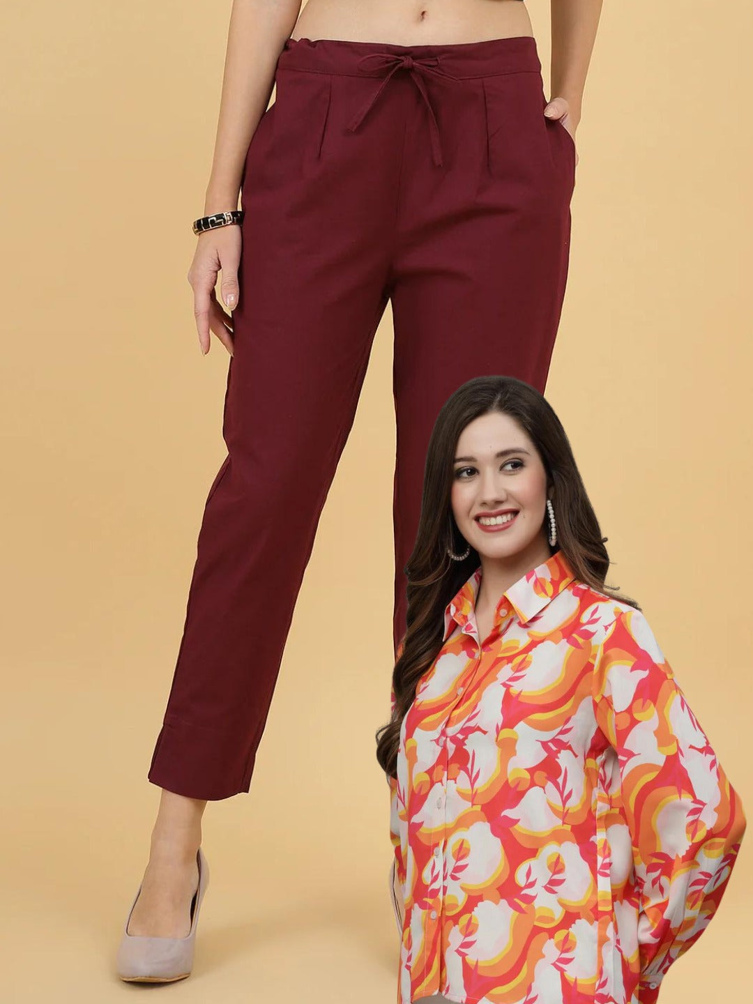 Women's Printed Long Sleeve Shirt with Pants in Combo