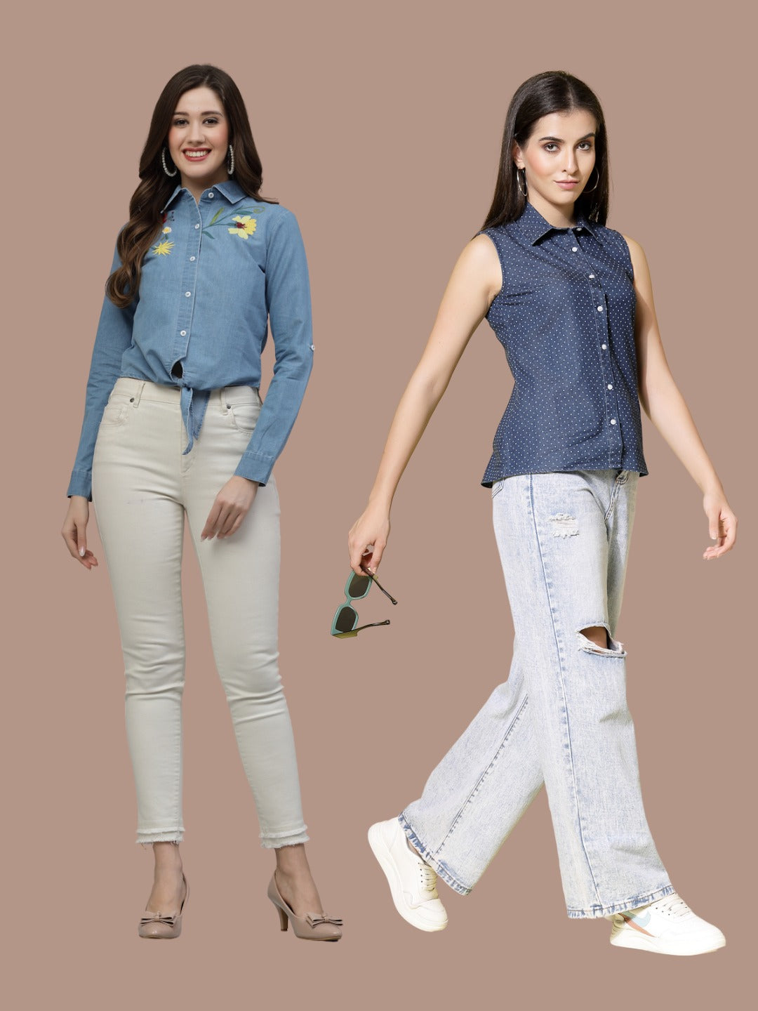 Denim Shirt with Printed Sleeveless Denim with Combo-wooltrees