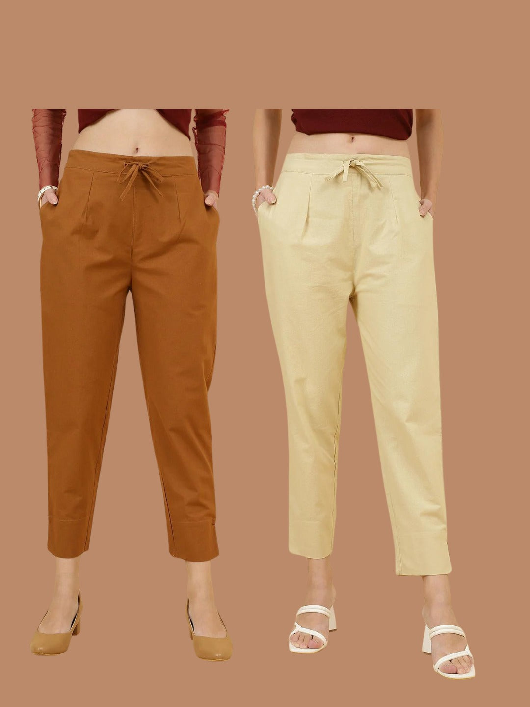 Women's Brown Yellow Combo Pants Set-wooltrees