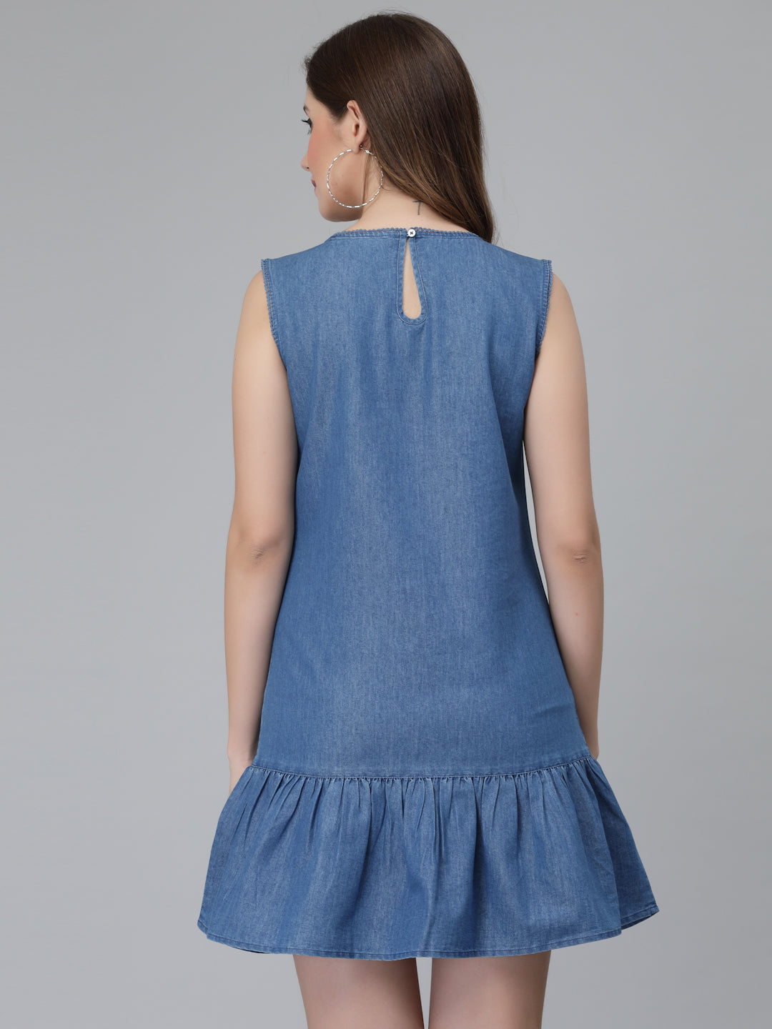 Women's Drop Waist Mini with Off Shoulder Denim Jumpsuit Combo-woolrees