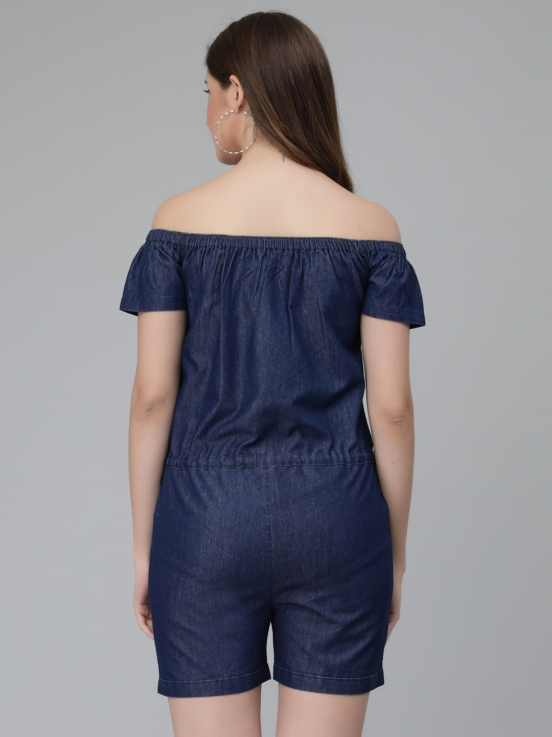 Women's Drop Waist Mini with Off Shoulder Denim Jumpsuit Combo-woolrees