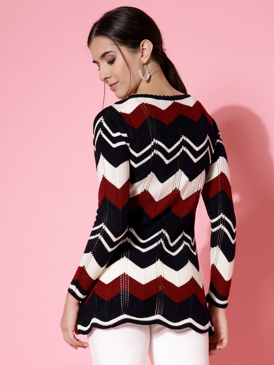 Wavy Stripe with Self Design Sweater