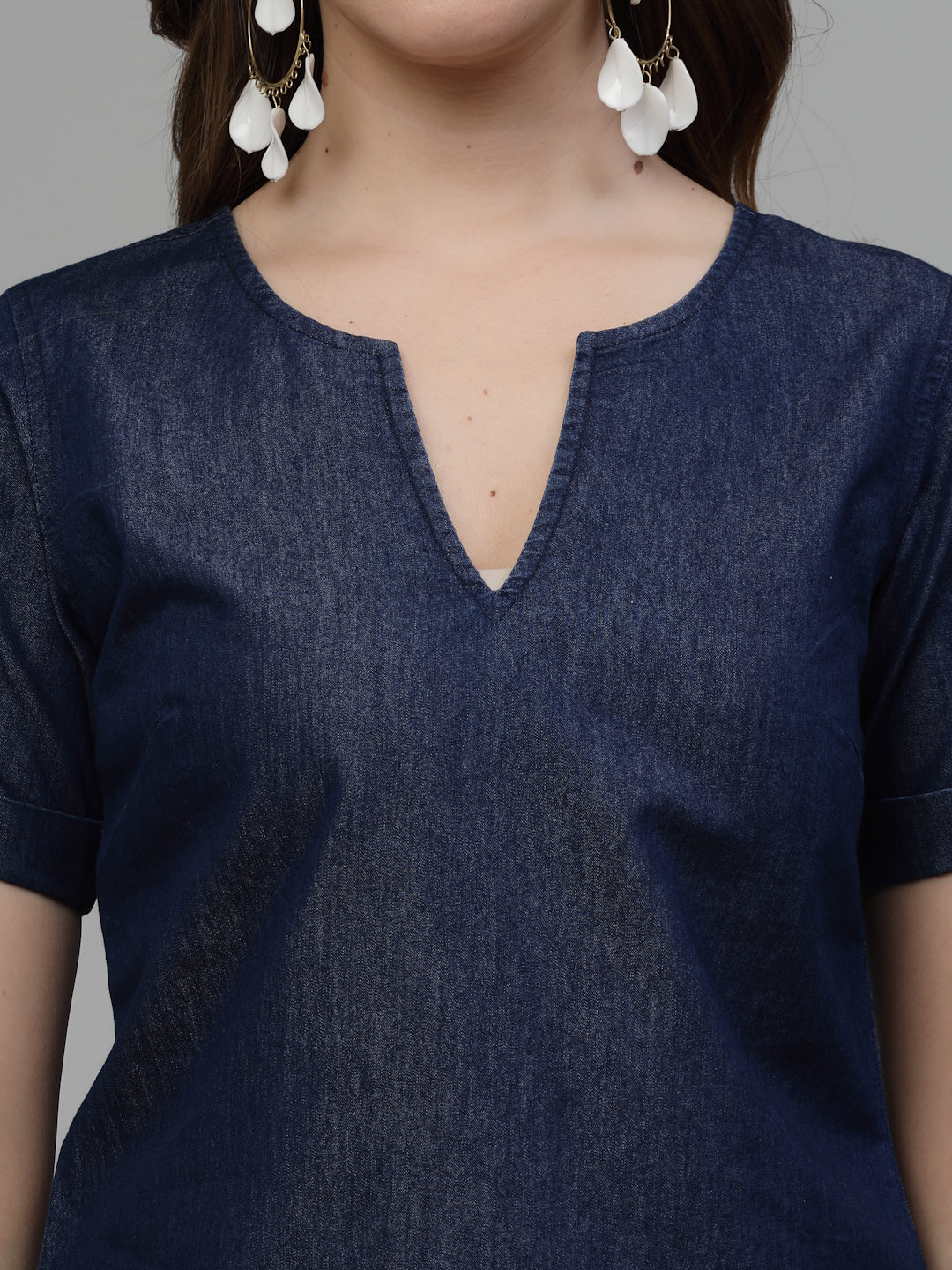 Women's Shirt with Solid Denim Tops Combo-wooltrees