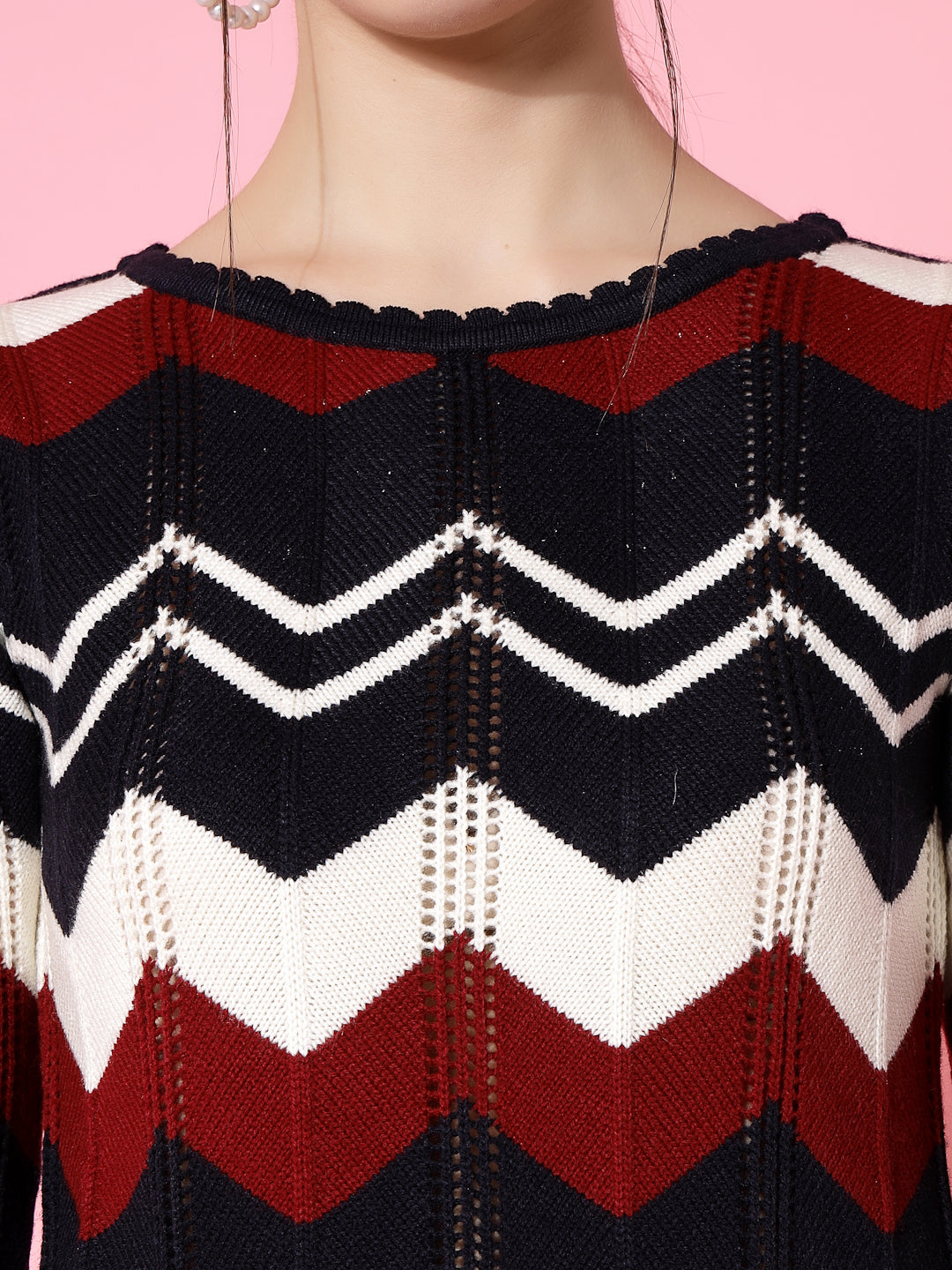 Wavy Stripe with Self Design Sweater