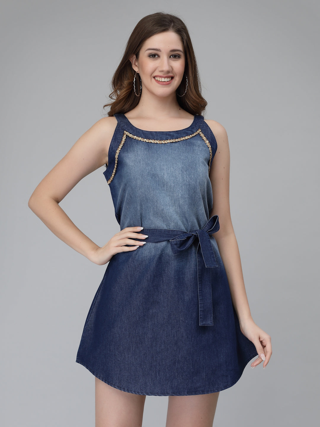 Women's Drop Waist with A line Denim Dress Combo