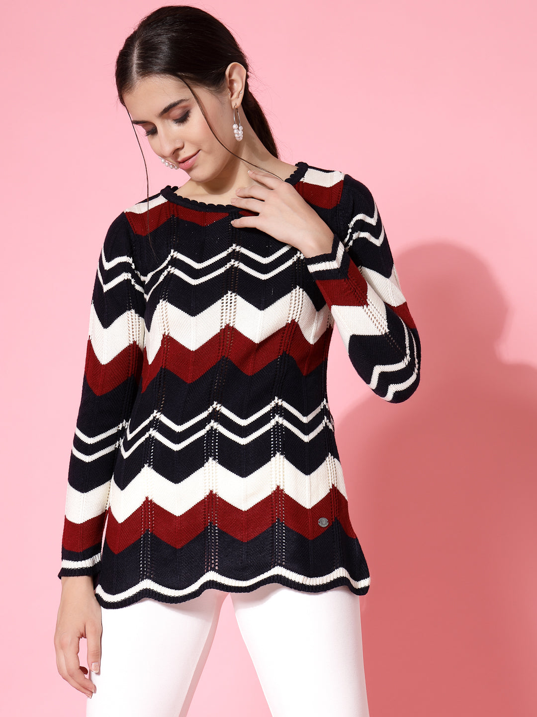 Wavy Stripe with Self Design Sweater