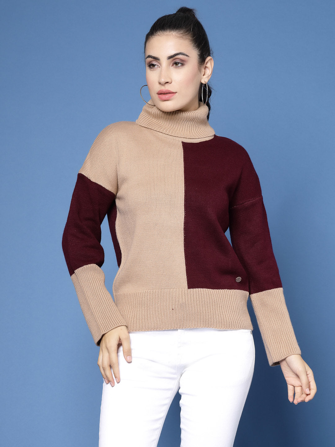 Turtle Neck Color Block Sweater