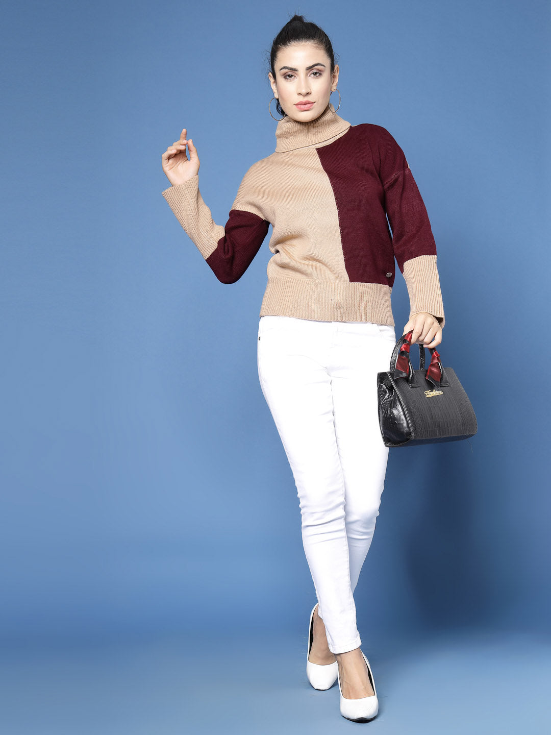 Turtle Neck Color Block Sweater