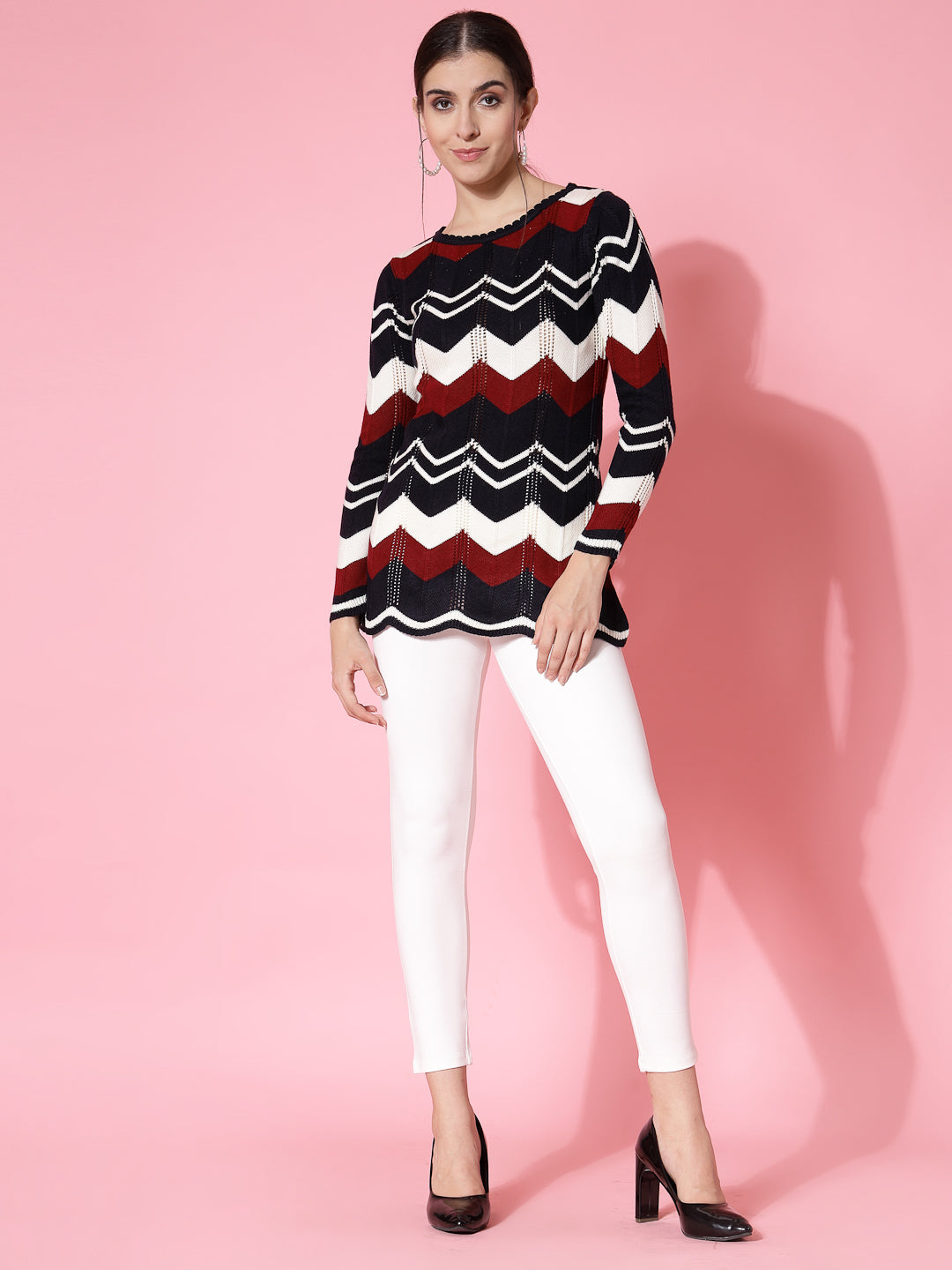 Wavy Stripe with Self Design Sweater