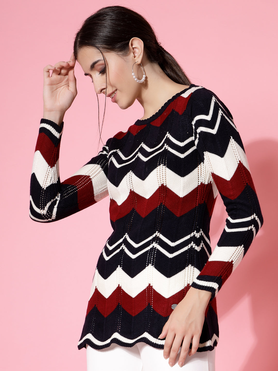 Wavy Stripe with Self Design Sweater