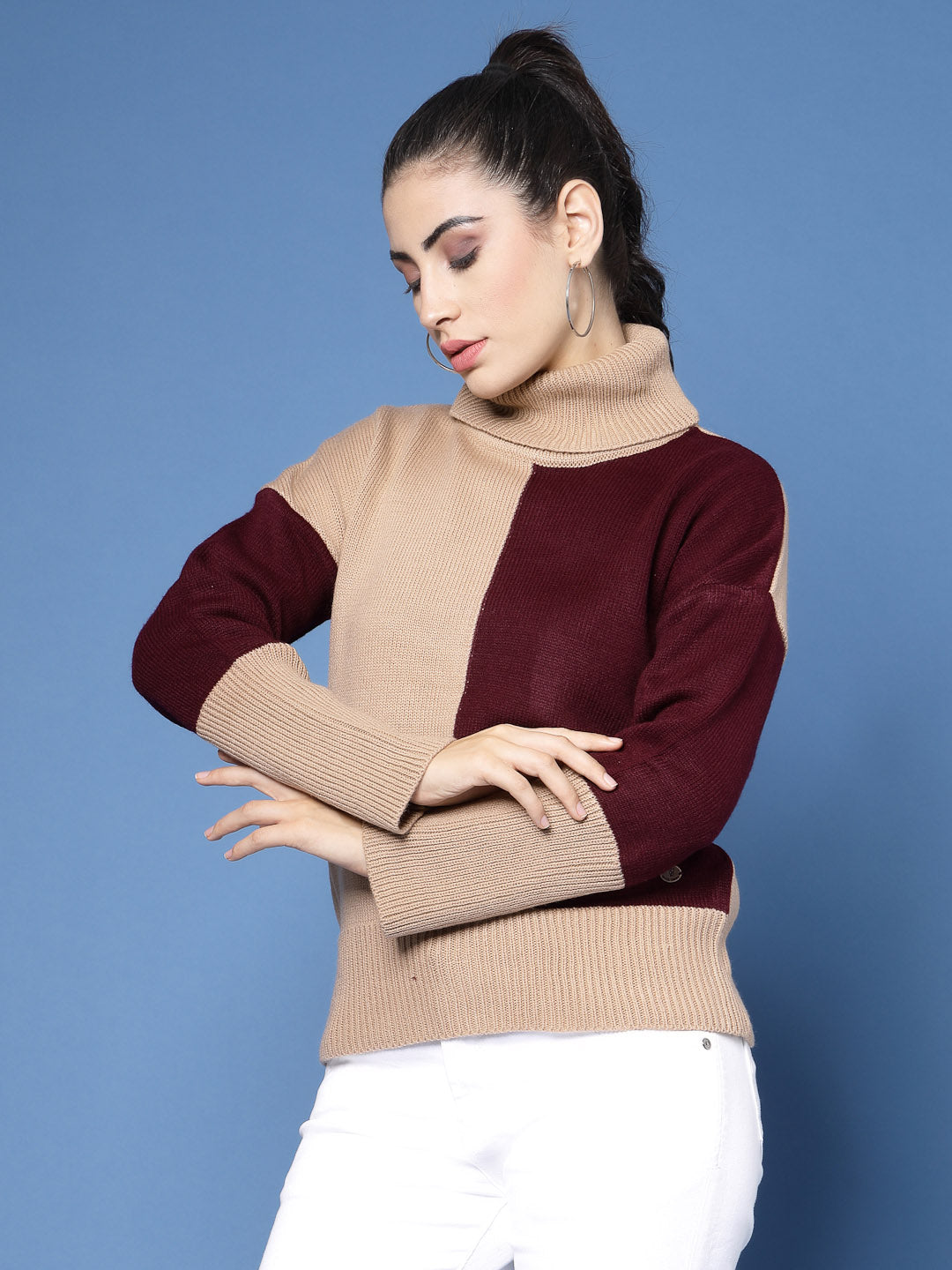 Turtle Neck Color Block Sweater