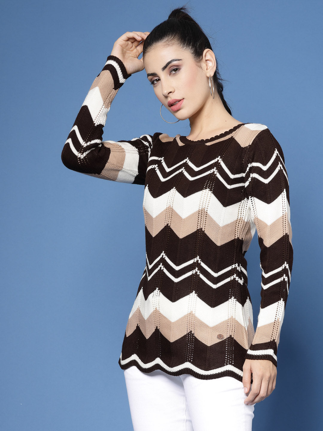 Wavy Stripe with Self Design Sweater