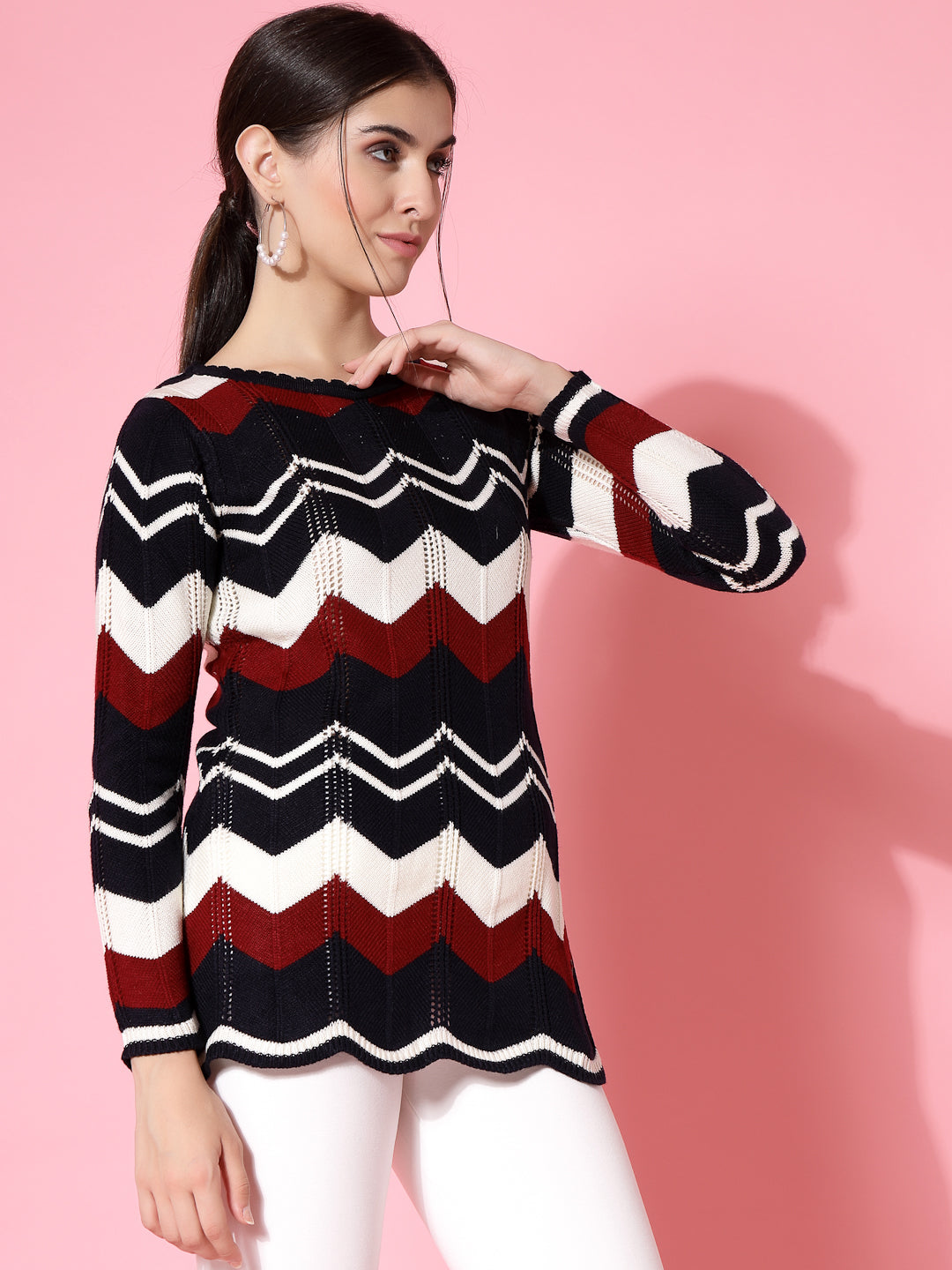 Wavy Stripe with Self Design Sweater