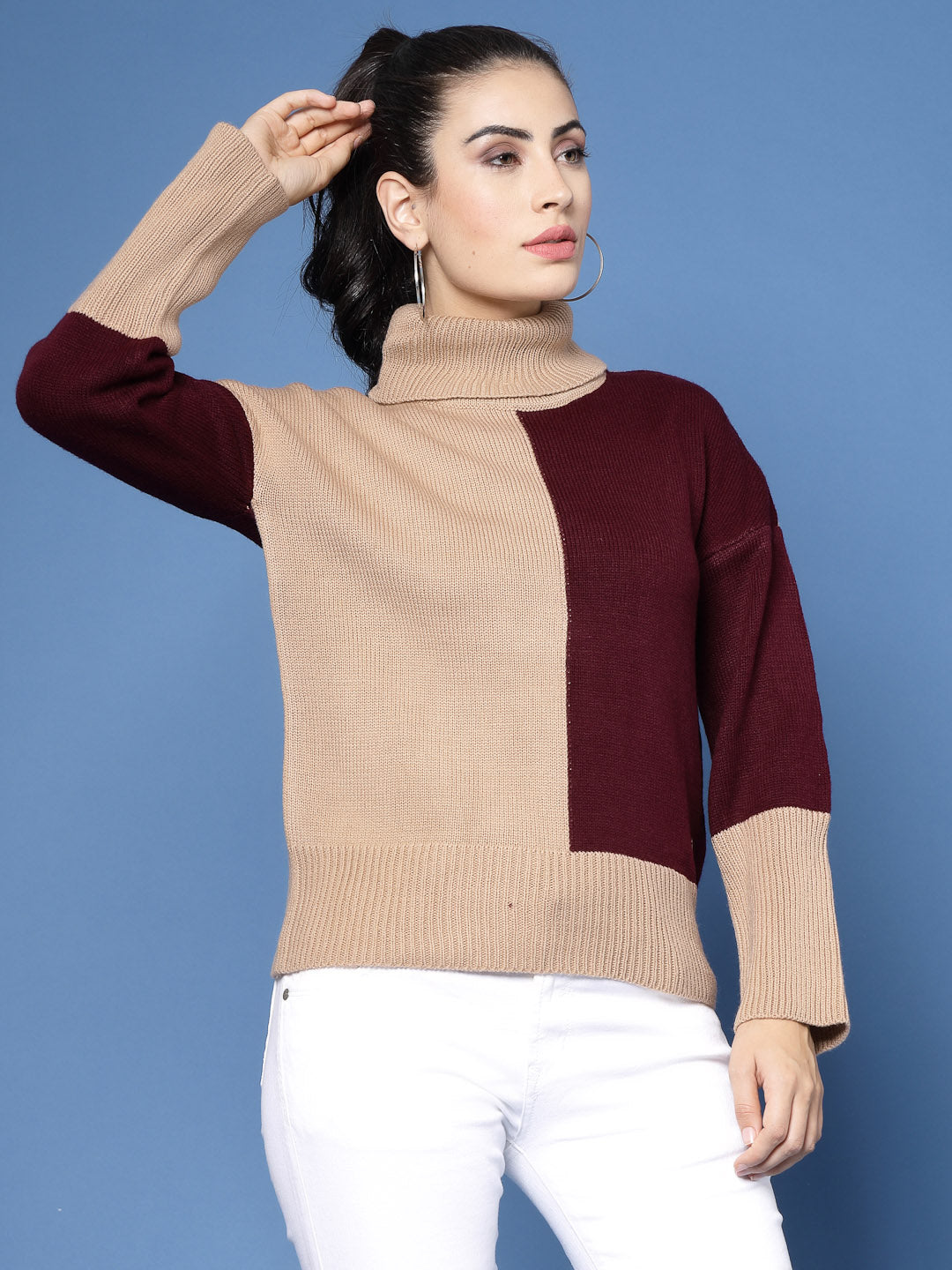 Turtle Neck Color Block Sweater