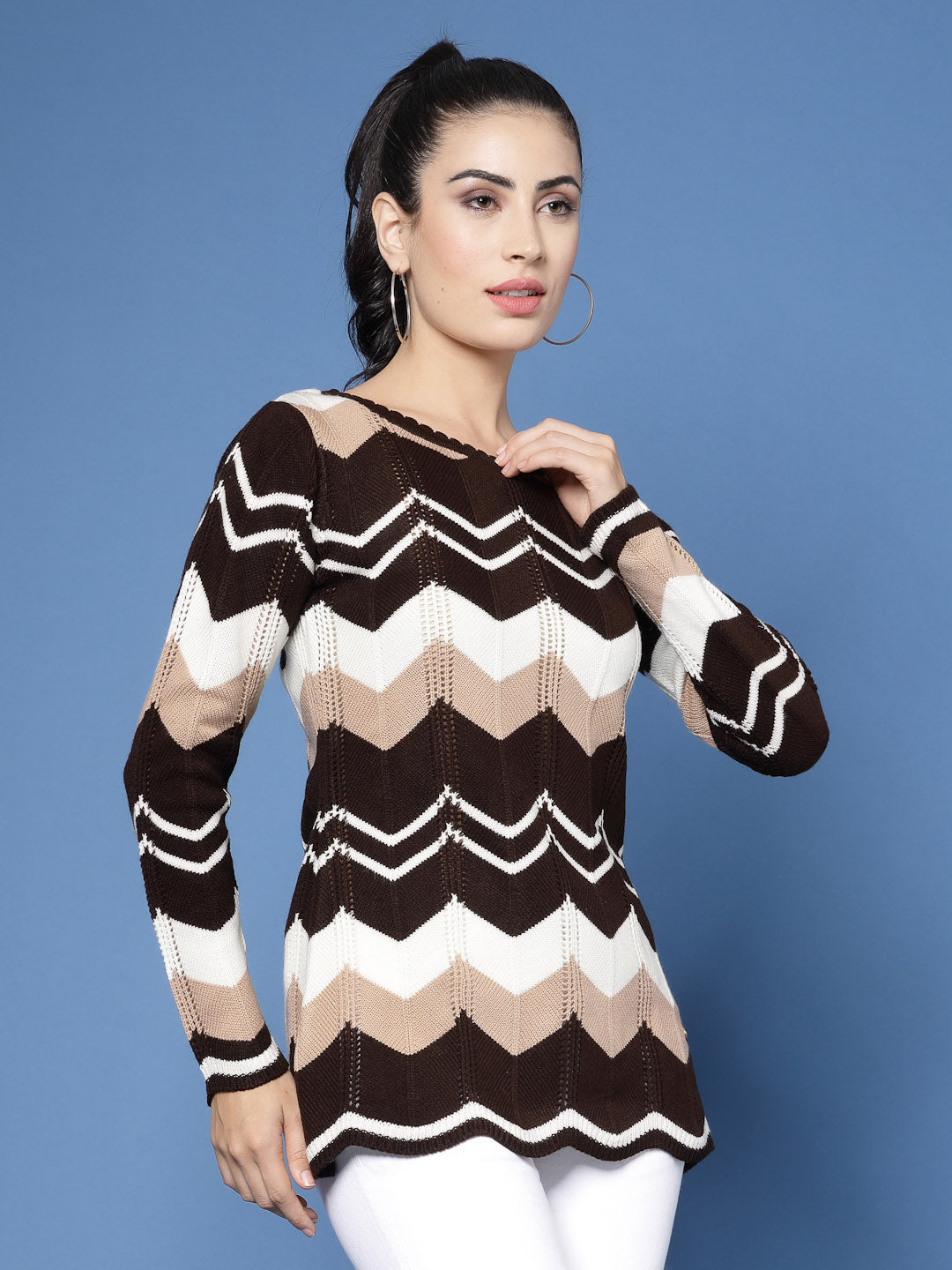 Wavy Stripe with Self Design Sweater