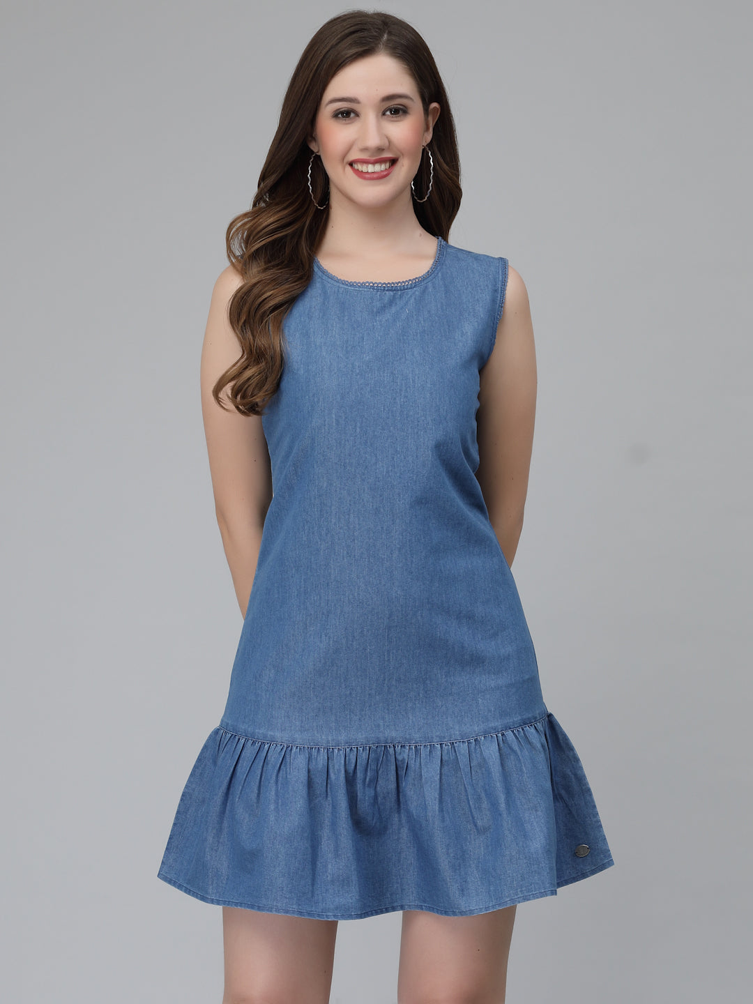 Women's Drop Waist Mini with Off Shoulder Denim Jumpsuit Combo-woolrees