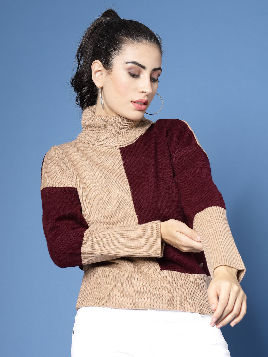 Turtle Neck Color Block Sweater