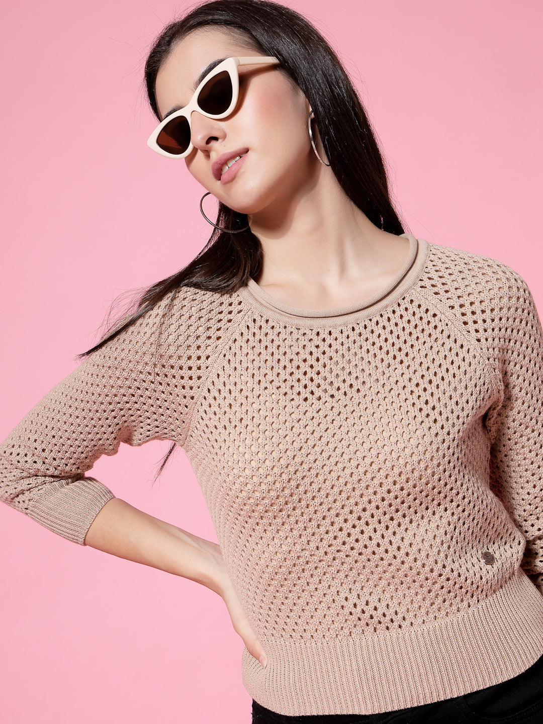 Cotton Pullover with Open Knit