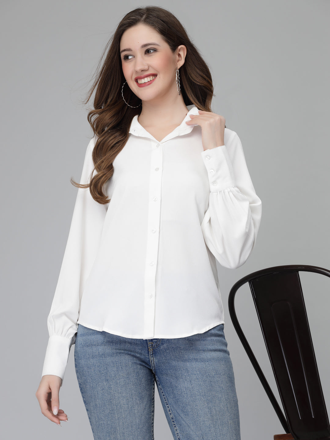 Women's Solid Black and White Shirt in Combo