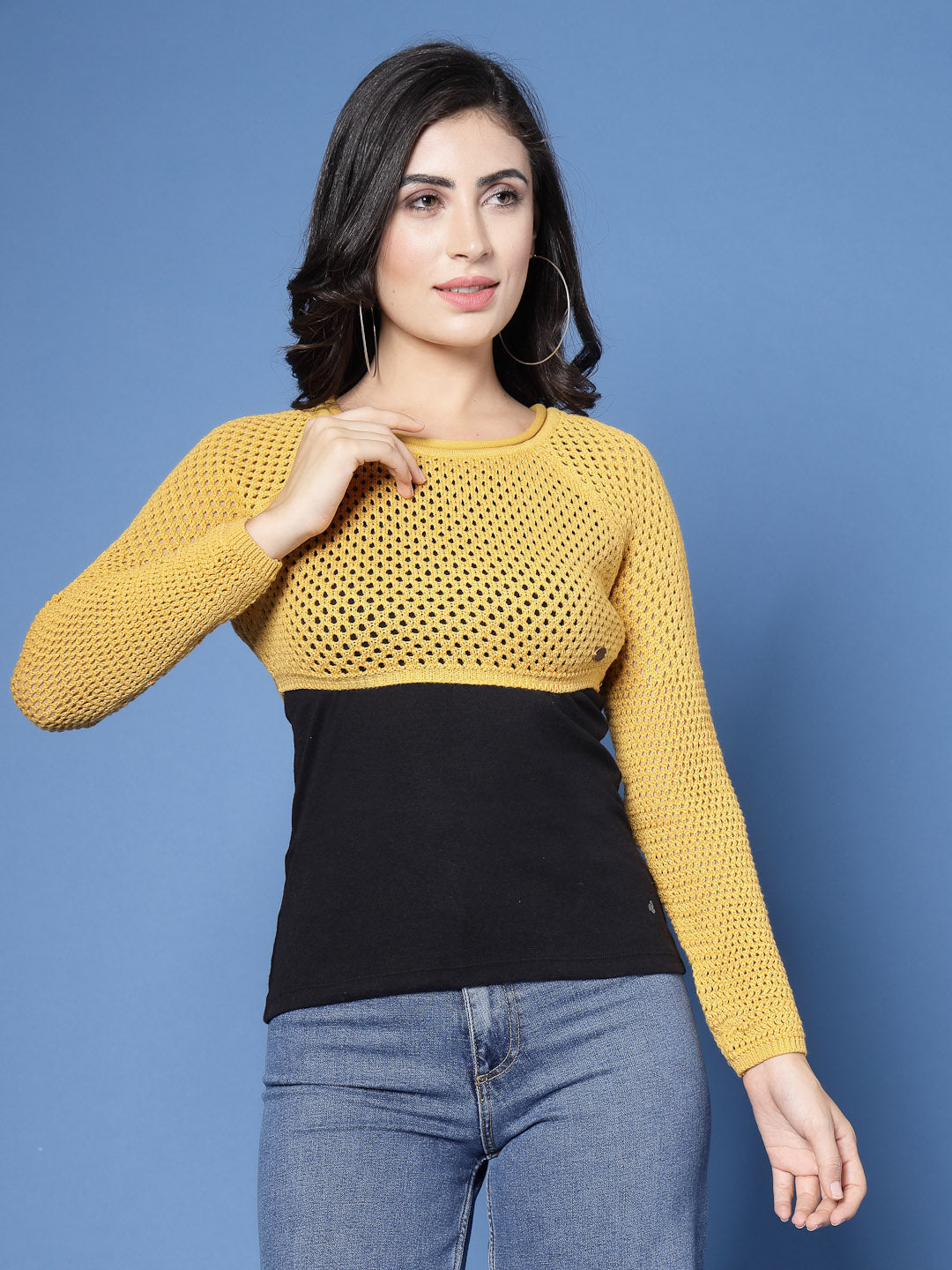 Open-Knit Cropped Sweater