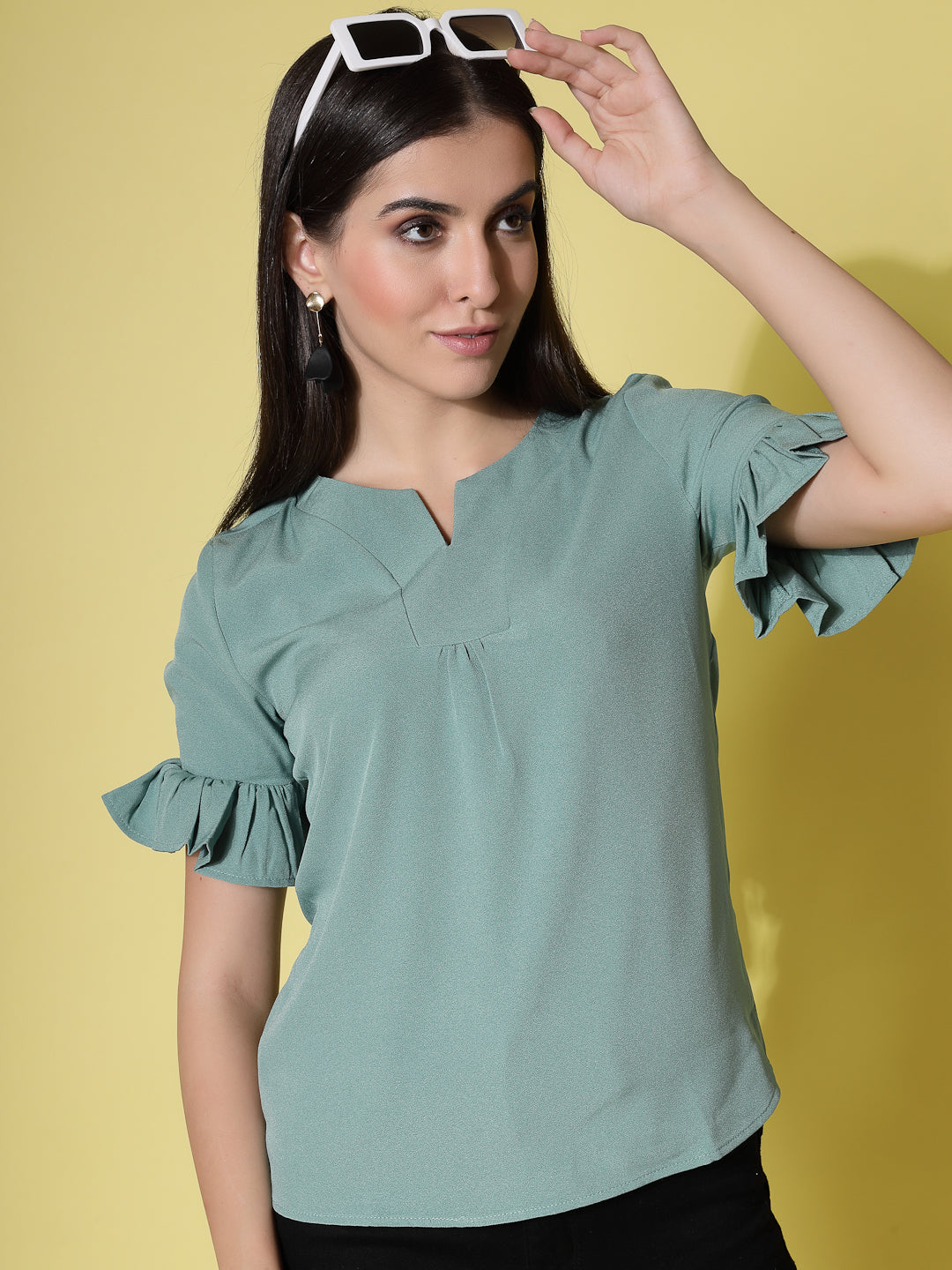 Women's Shirt with Solid Denim Tops Combo-wooltrees